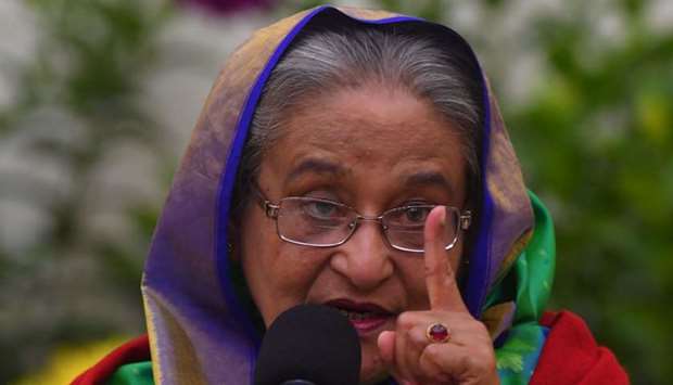 Bangladesh Prime Minister Sheikh Hasina speaks at a press conference in Dhaka. AFP