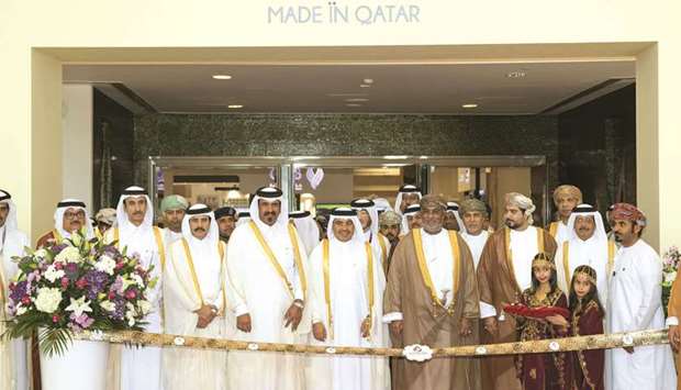 HE the Minister of Commerce and Industry Ali bin Ahmed al-Kuwari and Omanu2019s General Authority for Investment Promotion and Export Development president Yahia bin Saeed al-Jabri officially opening the u2018Made in Qataru2019 expo in the presence of other dignitaries during a ceremony held yesterday at the Oman Conference and Exhibition Centre in Muscat.