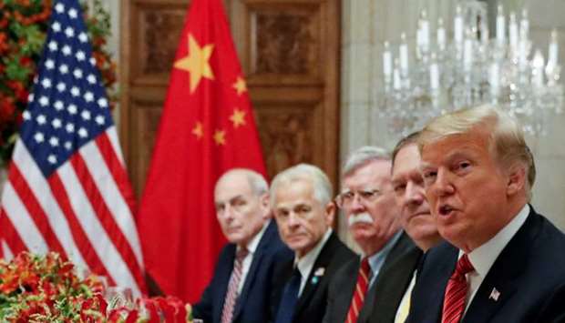 US President Donald Trump, US Secretary of State Mike Pompeo, US  President Donald Trump's national security adviser John Bolton, attend a working dinner with Chinese President Xi Jinping after the G20 leaders summit in Buenos Aires, Argentina December 1, 2018.