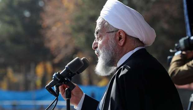 Iran President Hassan Rouhani speaking during a rally in the city of Shahrud. AFP / HO / IRANIAN PRESIDENCY