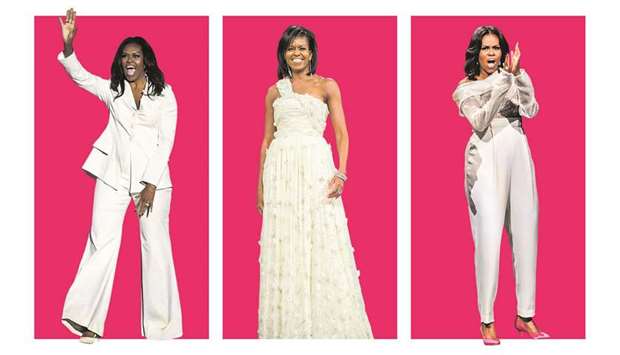 THE CHANGE: The former first lady has ditched rainbow bright colours for a softer look that signals optimism and peace.