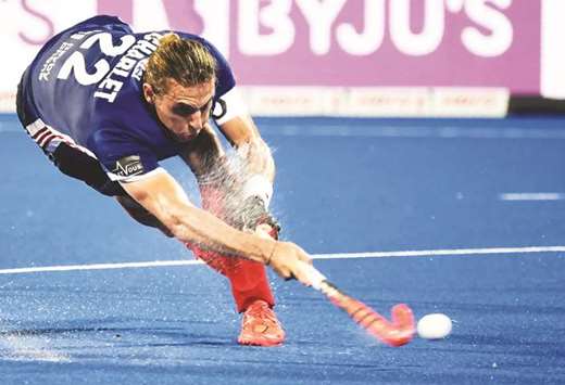 Franceu2019s Victor Charlet scores against Argentina during the group stage match at the 2018 Hockey World Cup in Bhubaneswar yesterday. (AFP)