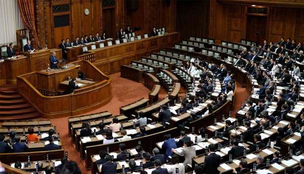 Over view shows a plenary session of the upper house at parliament in Tokyo