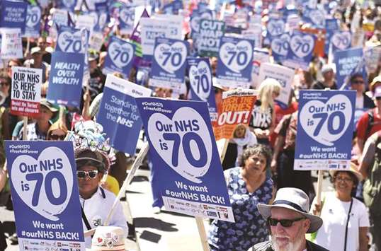 File picture of thousands of people marching through London to mark 70 years of the NHS in London, on 30 June 2018.