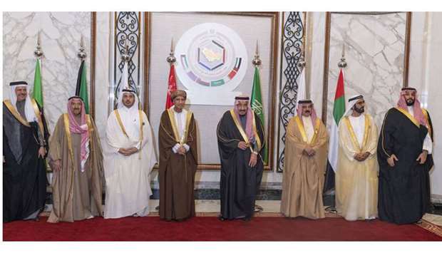HE Prime Minister and Minister of Interior Sheikh Abdullah bin Nasser bin Khalifa Al-Thani with the GCC leaders during the 40th Session of GCC Supreme Council  held Tuesday at the Diriyah Palace in Riyadh, Kingdom of Saudi Arabia.