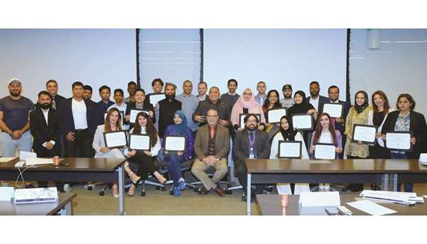 Participants of the Gulf Times - NU-Q masterclass after receiving their certificates of completion. PICTURE: Thajudheen