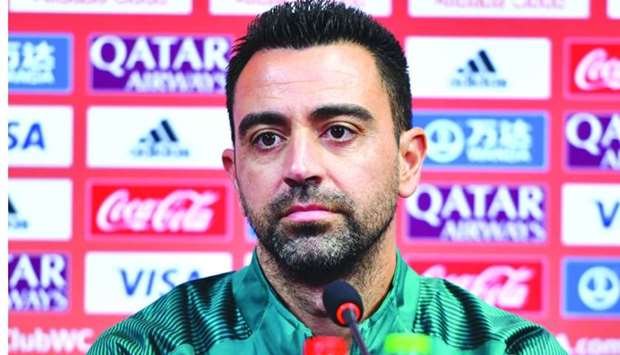 Al Sadd coach Xavi Hernandez addresses a press conference. PICTURES: Noushad Thekkayil