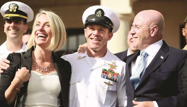 This July 2 picture shows Gallagher with his wife Andrea after being acquitted of premeditated murder at San Diego Naval Base.