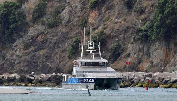 The police boat Deodar III arrives into Whakatane after police were unable to get onto White Island to recover the bodies of those killed by the December 9 volcanic erutpion, in Whakatane