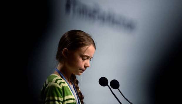 Swedish climate activist Greta Thunberg gives a speech during a high-level event on climate emergency hosted by the Chilean presidency during the UN Climate Change Conference COP25 at the 'IFEMA - Feria de Madrid' exhibition centre, in Madrid