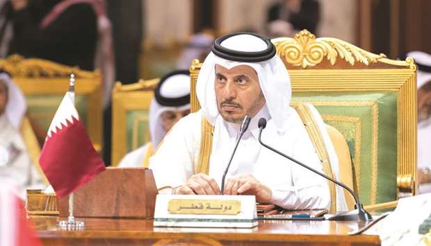 HE the Prime Minister and Minister of Interior Sheikh Abdullah bin Nasser bin Khalifa al-Thani attending the 40th session of the GCC Supreme Council in Riyadh yesterday.