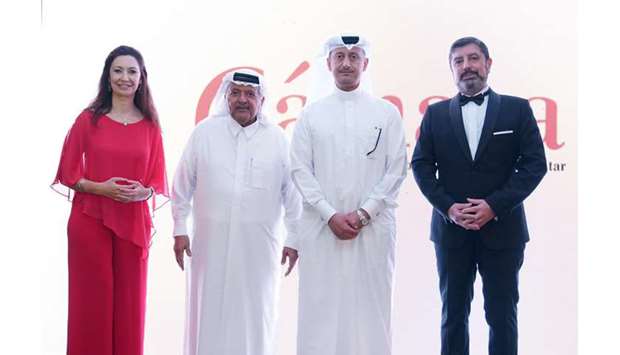 GROUP: From left, Belen Alfaro, Ambassador of Spain to Qatar,  HE Sheikh Faisal bin Qassim al-Thani, Ahmad Hussain al-Khalaf, chairman and owner of Agrico and Josu00e9 Vicente, chairman of chamber of commerce.