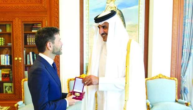 His Highness the Amir Sheikh Tamim bin Hamad al-Thani met at the Amiri Diwan Wednesday with the outgoing Italian ambassador to Qatar Pasquale Salzano. The Amir granted the ambassador Al Wajbah Decoration in recognition of his efforts and role in contributing to enhancing bilateral relations, wishing him success in his future missions, and the relations between the two countries further progress and prosperity. For his part, the ambassador expressed thanks and appreciation to the Amir and the State's officials for the co-operation he received that contributed to the success of his work in the country.