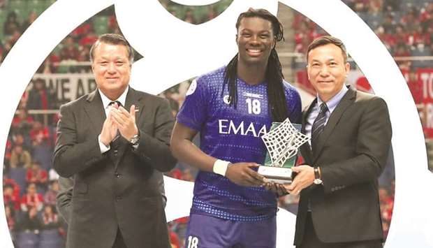 Al Hilal striker Bafetimbi Gomis (centre) was adjudged best player at the 2019 AFC Champions League and was the top-scorer with 11 goals. (AFC)
