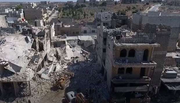 A general view of building destroyed in bombings in Idlib, Syria