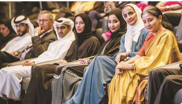 HE Sheikha Hind bint Hamad al-Thani and other dignitaries at the opening of Jaipur Literature Festival at Qatar National Library yesterday. (QNA Twitter)