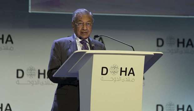 Dr. Mahathir Mohamad, the Prime Minister of Malaysia, addressing the opening session of the Doha Forum 2019
