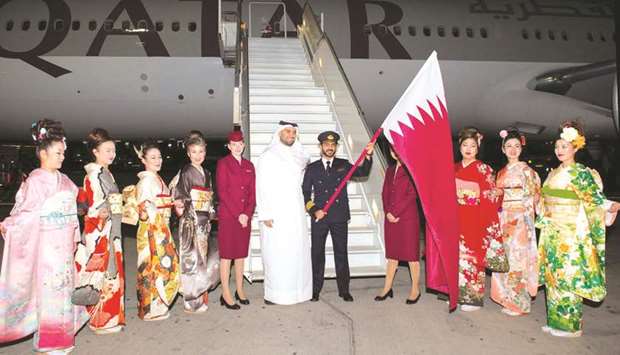 The flag reached Hamad International Airport on its way to Tokyo.