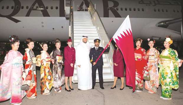 The flag reached Hamad International Airport on its way to Tokyo.