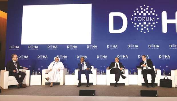 Yousuf Mohamed al-Jaida, along with other panellists, at Doha Forum yesterday. PICTURE: Shemeer Rasheed