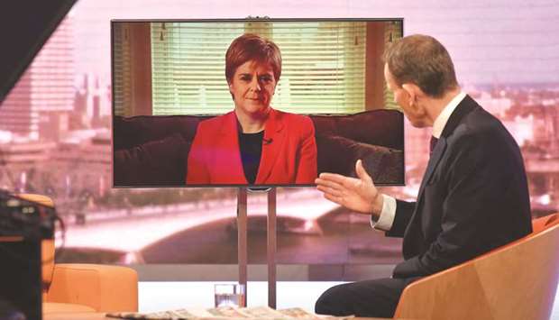 Sturgeon appearing via TV link on the BBCu2019s Andrew Marr Show.