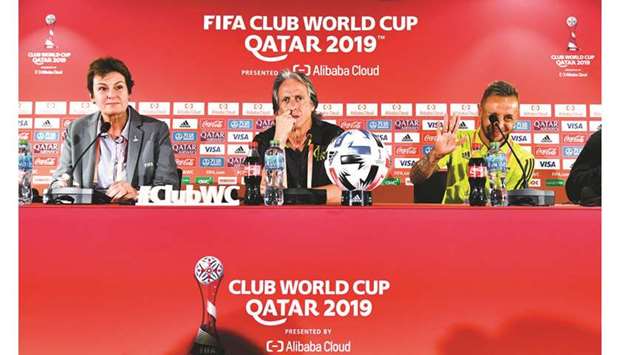 Flamengo coach Jorge Jesus (left) address a press conference on the eve of their FIFA Club World Cup semi-final against Al Hilal in Doha yesterday. PICTURES: Noushad Thekkayil