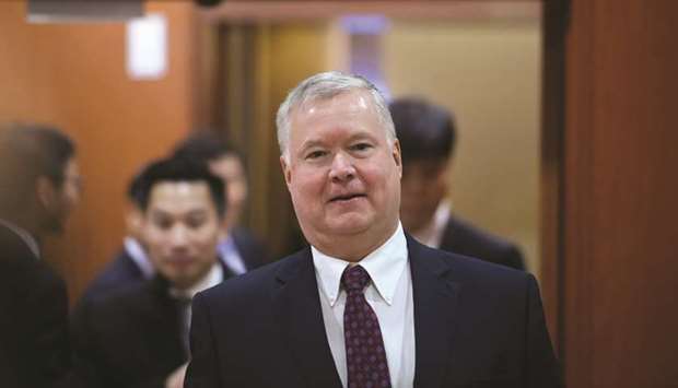 US special representative for North Korea Stephen Biegun arrives for a meeting with South Koreau2019s vice foreign minister Cho Sei-young at the foreign ministry in Seoul, South Korea, yesterday.