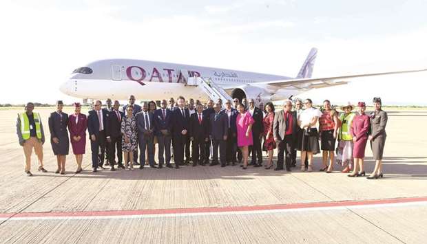 The first Qatar Airways flight from Doha to Gaborone, Botswana, touched down at Sir Seretse Khama International Airport on Sunday. The flight was greeted upon landing by vice president of Botswana, Slumber Tsogwane, and minister of transport and communications, Thulagano Segokgo.