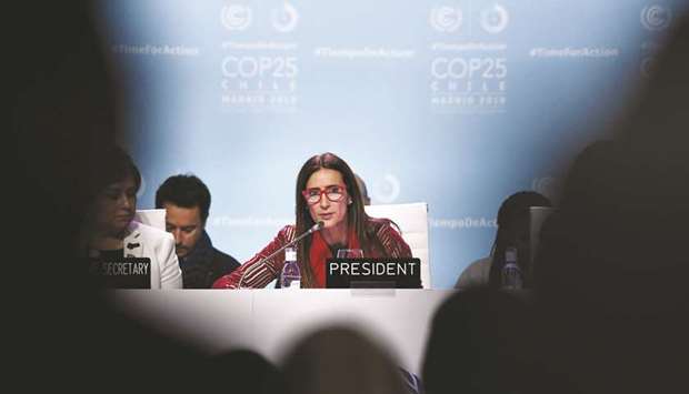 This picture taken on Sunday shows Chileu2019s Minister of Environment and COP25 president Carolina Schmidt during the closing plenary session of the UN climate Change Conference COP25, in Madrid. She has come under fire for circulating a draft text that campaigners said threatened to undermine the landmark 2015 Paris agreement on carbon reduction.