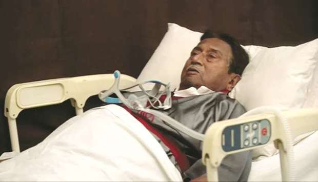 This image taken from video shows Musharraf in a Dubai hospital.