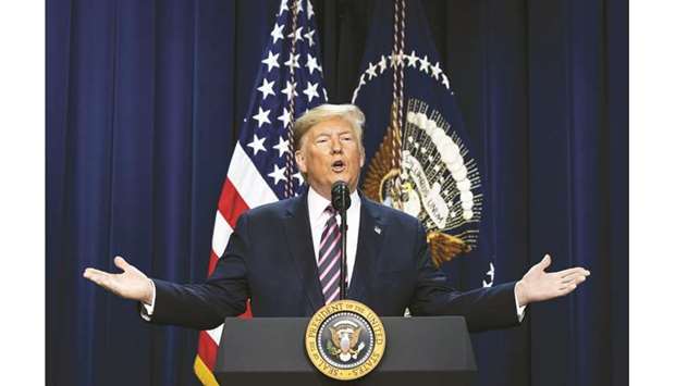 US President Donald Trump speaks during an event at the Eisenhower Executive Office Building in Washington. Trump vowed for years to quit or renegotiate Nafta, which he blames for the loss of thousands of US factories to low-wage Mexico.