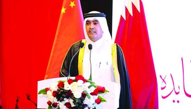 Qatar's ambassador to China, Mohamed bin Abdullah al-Dehaimi, speaking during the National Day reception in Beijing