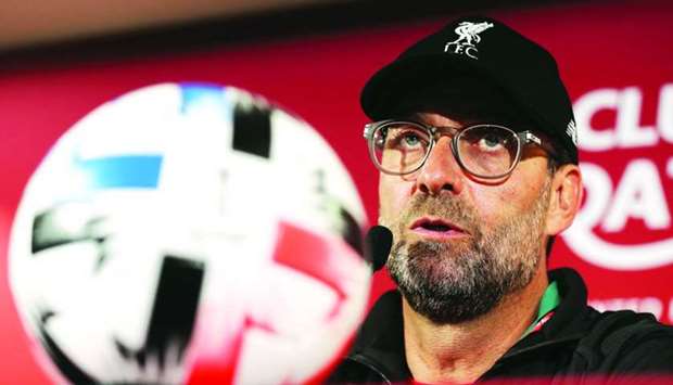 Liverpool's German manager Jurgen Klopp attends a press conference at the Khalifa International Stadium ahead of his team's FIFA Club World Cup final against Brazil's Flamengo.