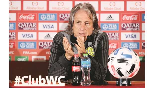 Flamengou2019s coach Jorge Jesus speaks at a press conference at the Khalifa International Stadium yesterday.