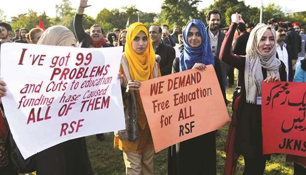 This picture taken on Friday shows students during a demonstration in Islamabad, demanding the reinstatement of student unions, education fee cuts, and better education facilities.