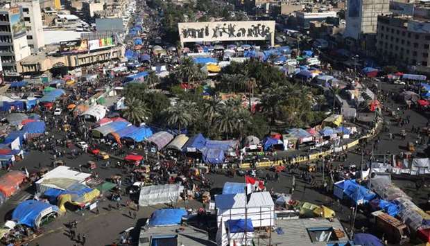 Iraqi demonstrators gather at Tahrir square in the capital Baghdad