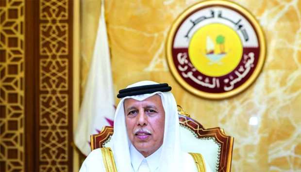 HE the Speaker of the Council Ahmed bin Abdullah bin Zaid al-Mahmoud chairing Monday's session
