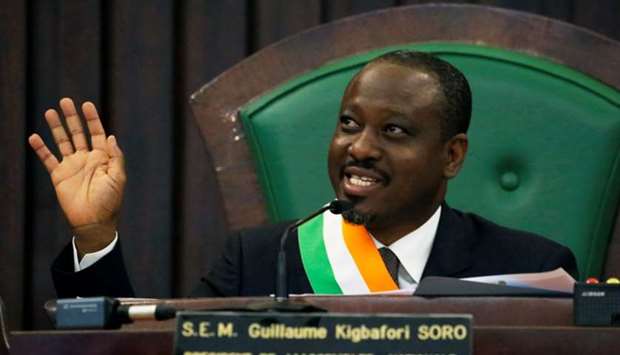 Ivory Coast parliament speaker Guillaume Soro speaks at the National Assembly in Abidjan, Ivory Coast on February 8