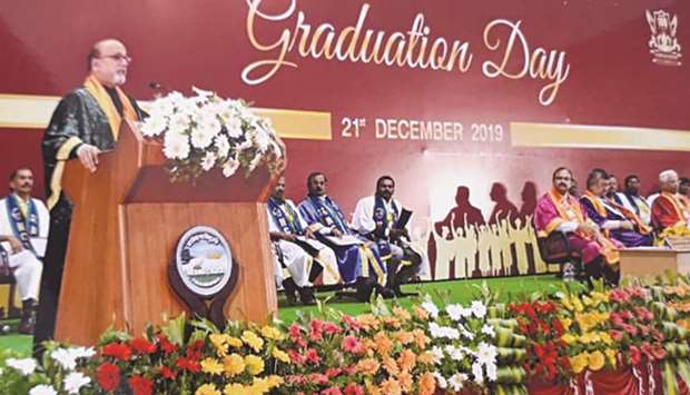 Dr R Seetharaman speaking at the centenary celebration and the convocation of National College in Trichy.