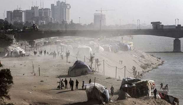 A view of tents in a sit-in along the Tigris river near the Senak bridge erected by anti-government protesters in the capital Baghdad