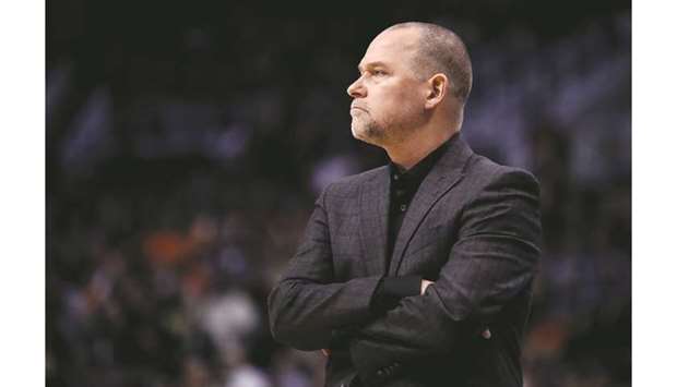 Head coach Michael Malone of the Denver Nuggets reacts during the first half of the NBA game against the Phoenix Suns at Talking Stick Resort Arena on Monday in Phoenix. (Getty Images/AFP)