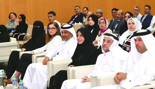 From the right: Dr Ibrahim al-Kaibi, Dr Omar al-Ansari, Fawzia al-Khater, among others at the event.