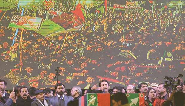 PPP chairman Bilawal Bhutto Zardari addresses supporters during an event in Rawalpindi to mark the 12th death anniversary of his mother Benazir Bhutto.