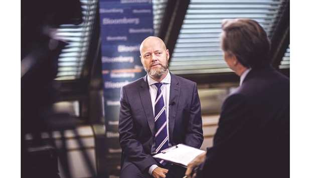 Yngve Slyngstad, outgoing CEO of Norwayu2019s $1.1tn sovereign wealth fund, speaks during a Bloomberg Television interview in Oslo. Norway is looking for a new CEO for its massive fund to replace Yngve Slyngstad, who said in October he would step down after 12 years at the helm. The fund has swelled to a record this year, but has also come to a crossroads as capital injections from the countryu2019s oil and gas production fade.