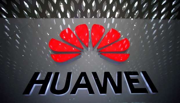 A Huawei company logo is pictured at the Shenzhen International Airport in Shenzhen, Guangdong province, China