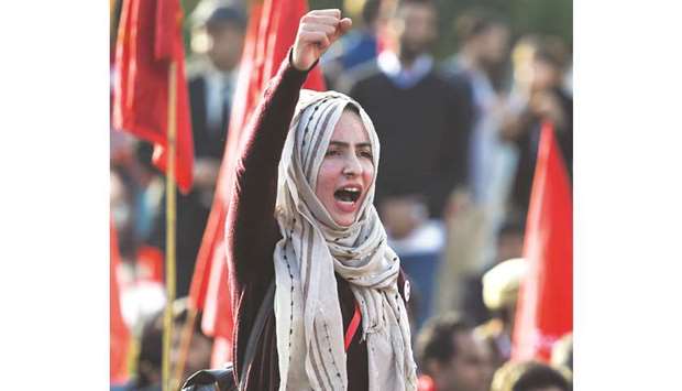 This picture taken on Friday shows a student shouting slogans during a demonstration in Islamabad demanding the reinstatement of student unions, education fee cuts, and better education facilities.
