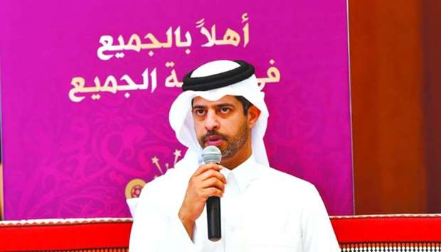 Nasser al-Khater, the Chief of Experience and Tournament Readiness at Supreme Committee for Delivery and Legacy, addressing the press conference. PICTURE: Ram Chand