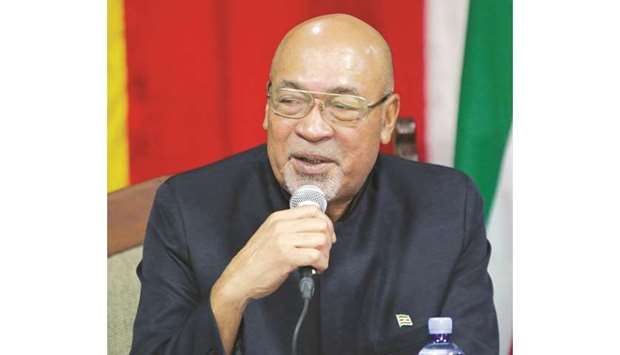 Surinameu2019s President Desi Bouterse, who was convicted of murder for the execution of opponents by a court in Suriname, addresses the media in Paramaribo, Suriname.