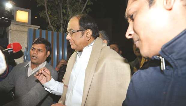 Senior Congress leader P Chidambaram arrives at his residence after being granted bail by the Supreme Court in the INX Media case, in New Delhi yesterday.