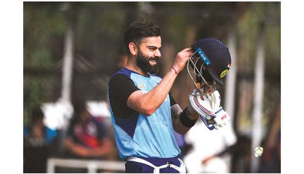 Indiau2019s captain Virat Kohli during a training session ahead of the first T20 match against West Indies at the Rajiv Gandhi International Cricket Stadium in Hyderabad yesterday. (AFP)